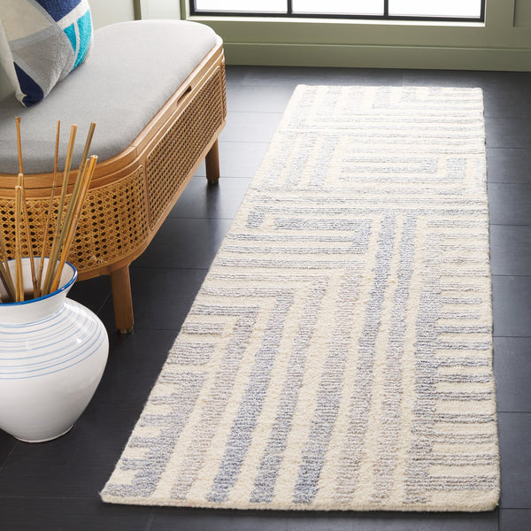 Safavieh Renewal Modern Geometric Area Rug - Hand-tufted Elegance For Contemporary Living Spaces, 3/8" Pile Blue ,Ivory 60% Pet Yarn,30% Wool,10% Cotton Rnw206m-6r
