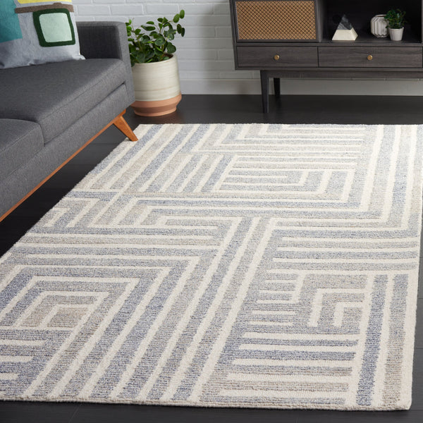 Safavieh Renewal Modern Geometric Area Rug - Hand-tufted Elegance For Contemporary Living Spaces, 3/8" Pile Blue ,Ivory 60% Pet Yarn,30% Wool,10% Cotton Rnw206m-6r