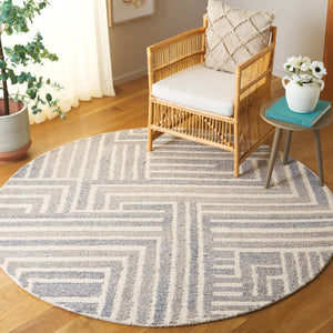 Safavieh Renewal Modern Geometric Area Rug - Hand-tufted Elegance For Contemporary Living Spaces, 3/8" Pile Blue ,Ivory 60% Pet Yarn,30% Wool,10% Cotton Rnw206m-6r