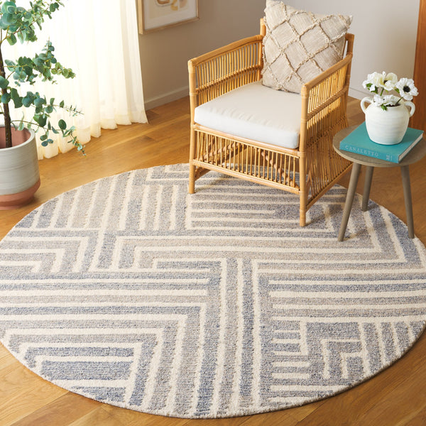 Safavieh Renewal Modern Geometric Area Rug - Hand-tufted Elegance For Contemporary Living Spaces, 3/8" Pile Blue ,Ivory 60% Pet Yarn,30% Wool,10% Cotton Rnw206m-6r