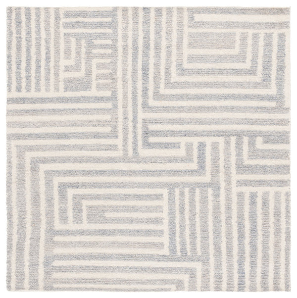 Safavieh Renewal Modern Geometric Area Rug - Hand-tufted Elegance For Contemporary Living Spaces, 3/8" Pile Blue ,Ivory 60% Pet Yarn,30% Wool,10% Cotton Rnw206m-6r