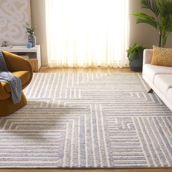 Safavieh Renewal Modern Geometric Area Rug - Hand-tufted Elegance For Contemporary Living Spaces, 3/8" Pile Blue ,Ivory 60% Pet Yarn,30% Wool,10% Cotton Rnw206m-6r