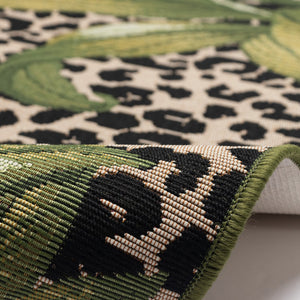 Trans Ocean Liora Manne Esencia Safari Indoor/Outdoor Mat - Bold Leopard Print With Tropical Leaves Design Green Polypropylene,Polyester Ecnr5805606