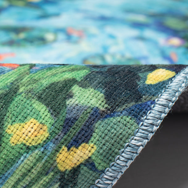 Trans Ocean Liora Manne Impressions Peace Pond Indoor Mat - Modern Coastal Design With Koi And Lily Blooms Blue Polyester Iprr5293204