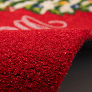 Trans Ocean Liora Manne Winter Welcome Outdoor Mat - Festive Red Coir Decor With Christmas Tree & Silver Greeting Red Coir Ntr12207024