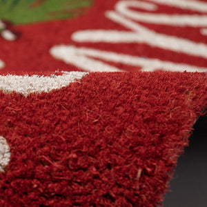 Trans Ocean Liora Happy Holidays Holly Outdoor Mat - Festive Red Coir Design With Botanical Leaves, 1'6" X 2'6" Red Coir Ntr12251324