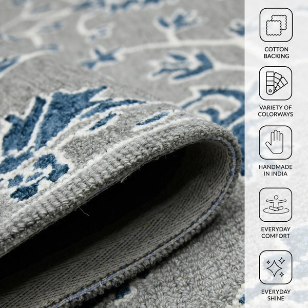 Amer Rugs Romania Hand-hooked Floral Area Rug In Luxurious Wool, Perfect For Stylish Home Décor And Comfort Gray,Blue Wool Rom10203