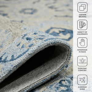 Amer Rugs Romania Hand-hooked Floral Area Rug In Luxurious Wool, Perfect For Stylish Home Décor And Comfort Light Blue Wool Rom20203