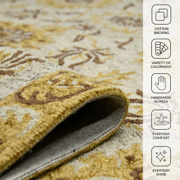 Amer Rugs Romania Hand-hooked Floral Area Rug In Luxurious Wool, Perfect For Stylish Home Décor And Comfort Gold Wool Rom30203