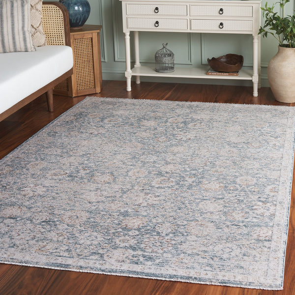 Safavieh Romance Transitional Blue And Ivory Area Rug — Low-Profile Polyester Pile, Power-Loomed Turkish Craftsmanship 5'-3" x 7'-6" ROM320M-5