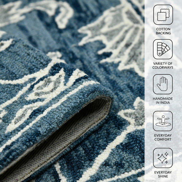 Amer Rugs Romania Hand-hooked Floral Area Rug In Luxurious Wool, Perfect For Stylish Home Décor And Comfort Navy Wool Rom40203