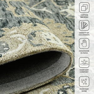 Amer Rugs Romania Hand-hooked Floral Area Rug In Luxurious Wool, Perfect For Stylish Home Décor And Comfort Gray Wool Rom70203