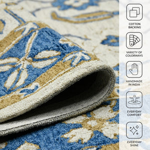Amer Rugs Romania Hand-hooked Floral Area Rug In Luxurious Wool, Perfect For Stylish Home Décor And Comfort Royal Blue Wool Rom80203