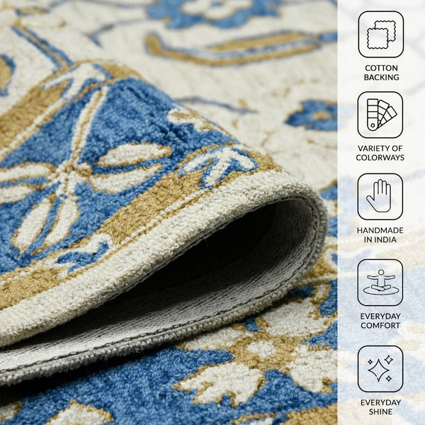 Amer Rugs Romania Hand-hooked Floral Area Rug In Luxurious Wool, Perfect For Stylish Home Décor And Comfort Royal Blue Wool Rom80203