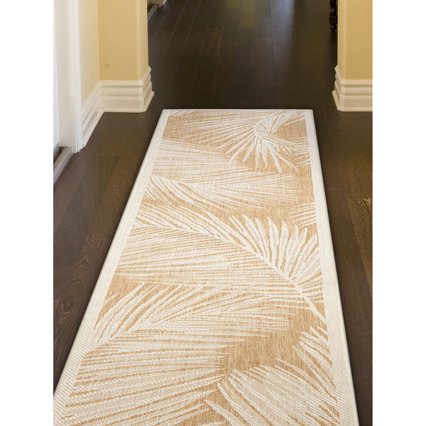 Trans Ocean Liora Manne Carmel Fronds Botanical Indoor/Outdoor Area Rug - Elegant Transitional Design For Any Space Beige Polypropylene,Polyester Crer5847412
