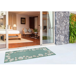 Trans Ocean Liora Manne Capri Seashell Border Handmade Area Rug – Durable Coastal Design For Indoor/Outdoor Spaces Blue Polyester,Acrylic Capr5172304