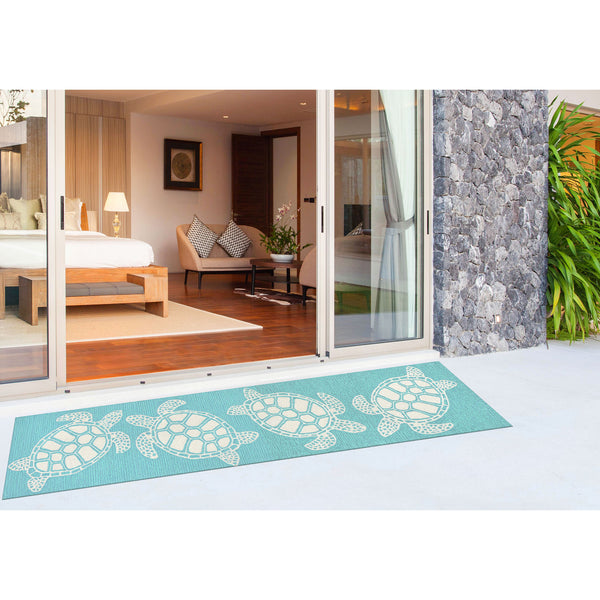 Trans Ocean Liora Manne Capri Turtle Handmade Indoor/Outdoor Area Rug - Vibrant Coastal Design For Any Space Blue Polyester,Acrylic Capr8163404