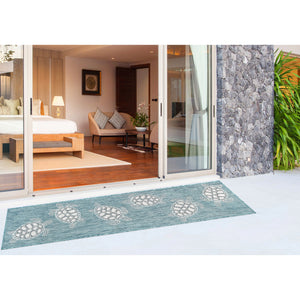 Trans Ocean Liora Manne Carmel Coastal Turtle Indoor/Outdoor Area Rug - Vibrant Beach Style For Any Space Blue Polypropylene,Polyester Crer8841304