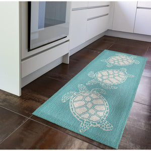 Trans Ocean Liora Manne Capri Turtle Handmade Indoor/Outdoor Area Rug - Vibrant Coastal Design For Any Space Blue Polyester,Acrylic Capr5163404