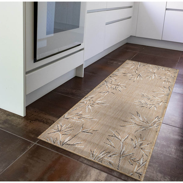 Trans Ocean Liora Manne Carmel Botanical Leaf Indoor/Outdoor Area Rug With Elegant Bamboo Border Design Tan Polypropylene,Polyester Crer5848812