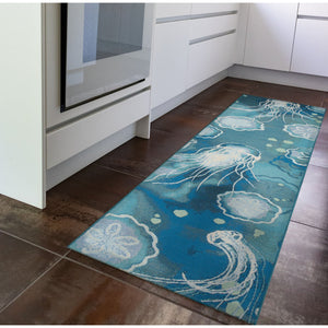 Trans Ocean Liora Manne Marina Jelly Fish Area Rug - Vibrant Coastal Design For Indoor/Outdoor Spaces Blue Polypropylene,Polyester Mnar8815504