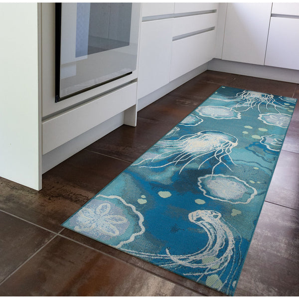 Trans Ocean Liora Manne Marina Jelly Fish Area Rug - Vibrant Coastal Design For Indoor/Outdoor Spaces Blue Polypropylene,Polyester Mnar8815504