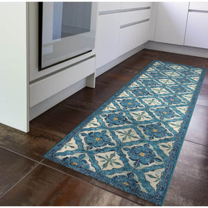 Trans Ocean Liora Manne Marina Power Loomed Area Rug - Durable Indoor/Outdoor Medallion Design For Elegance Blue Polypropylene,Polyester Mnar8966404