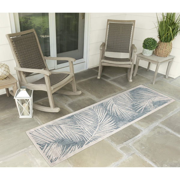 Trans Ocean Liora Manne Carmel Fronds Botanical Indoor/Outdoor Area Rug - Elegant Transitional Design For Any Space Blue Polypropylene,Polyester Crer5847404