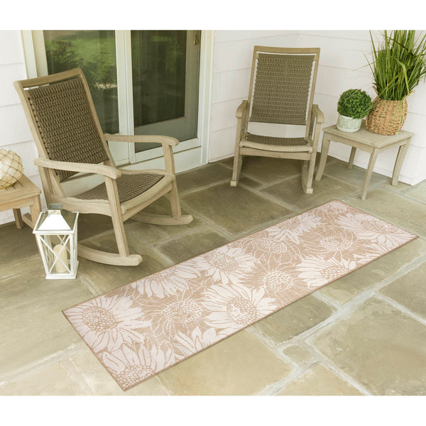 Trans Ocean Liora Manne Carmel Sunflower Field Area Rug - Transitional Botanical Design For Indoor & Outdoor Spaces Beige Polypropylene,Polyester Crer5848312