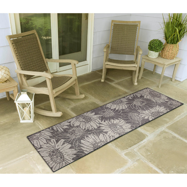Trans Ocean Liora Manne Carmel Sunflower Field Area Rug - Transitional Botanical Design For Indoor & Outdoor Spaces Black Polypropylene,Polyester Crer5848348