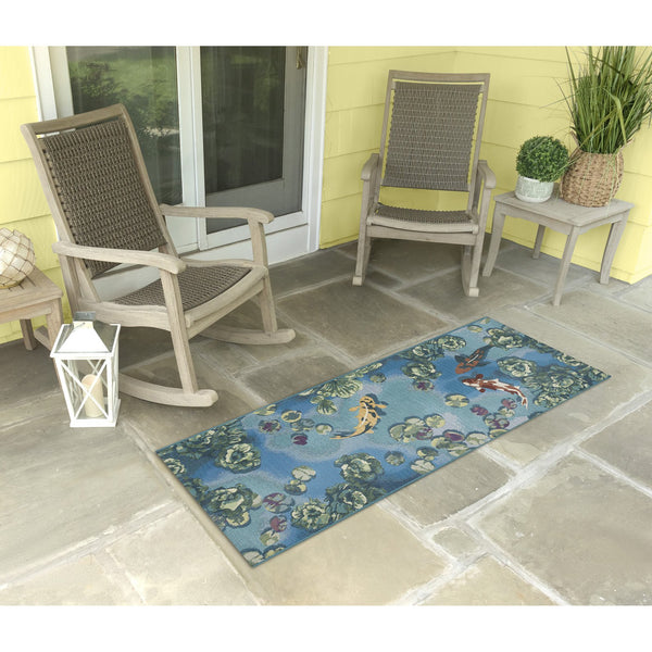 Trans Ocean Liora Manne Esencia Koi Pond Indoor/Outdoor Mat - Whimsical Fish And Lily Pads For Vibrant Spaces Blue Polypropylene,Polyester Ecnr5959504