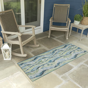Trans Ocean Liora Manne Esencia Wave Indoor/Outdoor Mat - Contemporary Abstract Design In Soothing Blue Hues Blue Polypropylene,Polyester Ecnr5966204