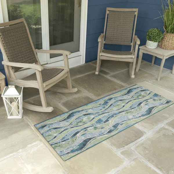 Trans Ocean Liora Manne Esencia Wave Indoor/Outdoor Mat - Contemporary Abstract Design In Soothing Blue Hues Blue Polypropylene,Polyester Ecnr5966204