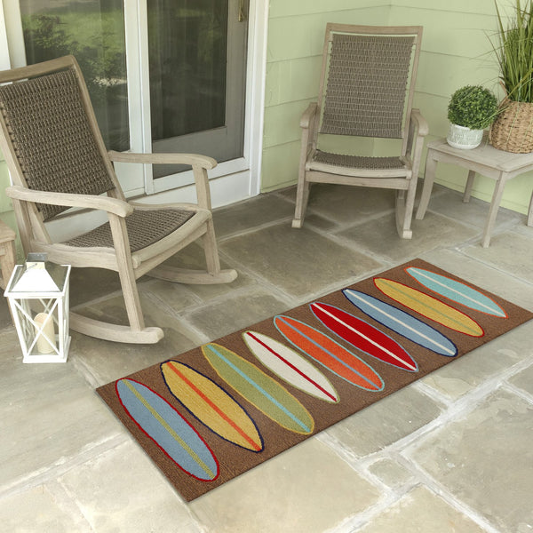 Trans Ocean Liora Manne Frontporch Surfboards Indoor/Outdoor Mat - Coastal Style Rug For Beach Lovers' Homes Brown Polyester,Acrylic Ftpr5140619
