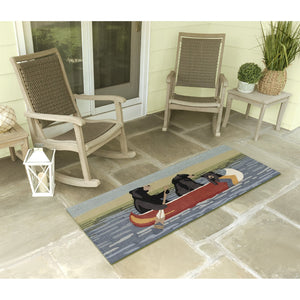 Trans Ocean Liora Manne Frontporch Are We Bear Yet? Fun Indoor/Outdoor Rug With Playful Canoeing Bears Design Blue Polyester,Acrylic Ftpr5189203