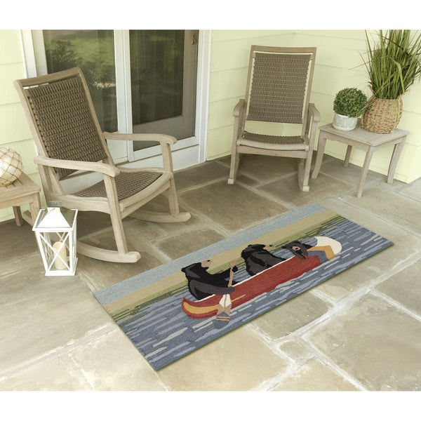 Trans Ocean Liora Manne Frontporch Are We Bear Yet? Fun Indoor/Outdoor Rug With Playful Canoeing Bears Design Blue Polyester,Acrylic Ftpr5189203