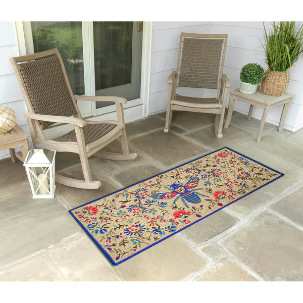 Trans Ocean Liora Manne Frontporch Flora Bee Indoor/Outdoor Rug - Vibrant Garden Design With Queen Bee Artistry Natural Polyester,Acrylic Ftpr5463822