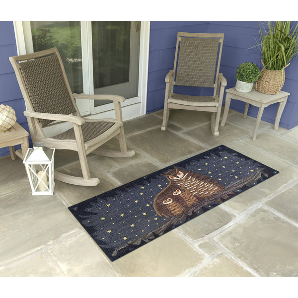Trans Ocean Liora Manne Frontporch Owl Family Indoor/Outdoor Mat – Cozy Graphic Rug With Charming Night Scene Navy Polyester,Acrylic Ftpr5467333