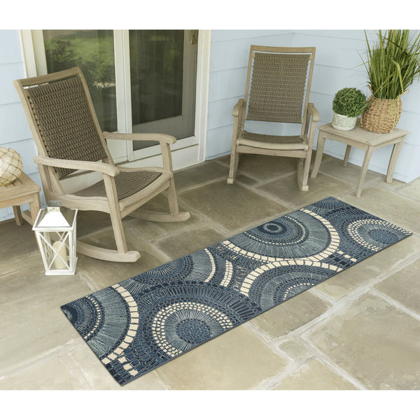 Trans Ocean Liora Manne Marina Circles Pillow - Contemporary Geometric Design For Indoor/Outdoor Elegance Blue Polypropylene,Polyester Mnar8803504