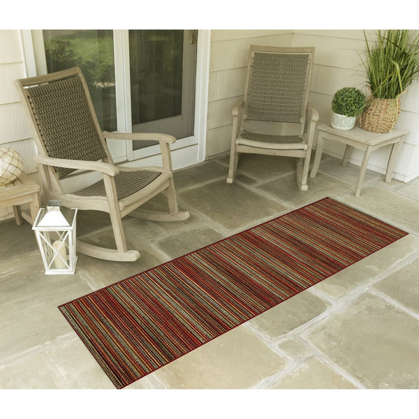 Trans Ocean Liora Manne Marina Stripes Area Rug - Stylish Indoor/Outdoor Geometric Design For Every Space Red Polypropylene,Polyester Mnar8805217