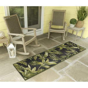 Trans Ocean Liora Marina Jungle Leaves Indoor/Outdoor Area Rug - Contemporary Botanical Design For All Spaces Black Polypropylene,Polyester Mnar8811548