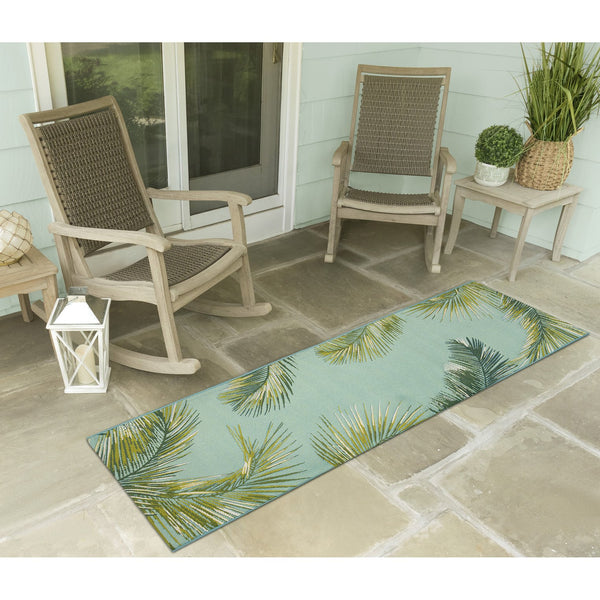 Trans Ocean Liora Manne Marina Palm Border Area Rug - Stylish Indoor/Outdoor Transitional Botanical Design Blue Polypropylene,Polyester Mnar8815104