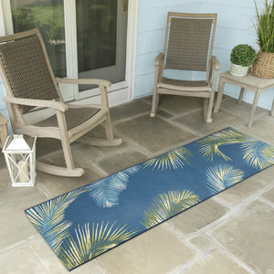 Trans Ocean Liora Manne Marina Palm Border Area Rug - Stylish Indoor/Outdoor Transitional Botanical Design Navy Polypropylene,Polyester Mnar8815133