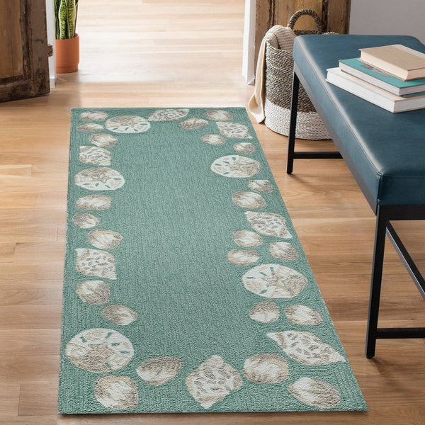 Trans Ocean Liora Manne Capri Seashell Border Handmade Area Rug – Durable Coastal Design For Indoor/Outdoor Spaces Blue Polyester,Acrylic Capr5172304