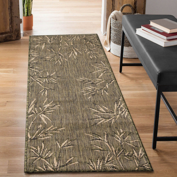 Trans Ocean Liora Manne Carmel Botanical Leaf Indoor/Outdoor Area Rug With Elegant Bamboo Border Design Green Polypropylene,Polyester Crer5848806