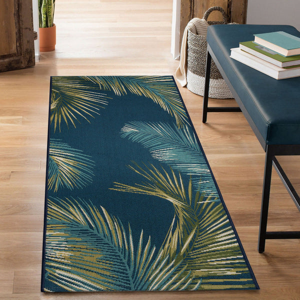 Trans Ocean Liora Esencia Palm Border Indoor/Outdoor Non-slip Mat With Tropical Botanical Design For Serenity Navy Polypropylene,Polyester Ecnr5815133