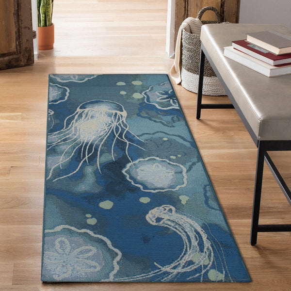Trans Ocean Liora Manne Esencia Indoor/Outdoor Jellyfish Mat - Vibrant Coastal Design For Any Space Blue Polypropylene,Polyester Ecnr5815504