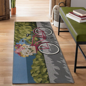 Trans Ocean Liora Manne Esencia Summer Ride Indoor/Outdoor Mat - Whimsical Bike Design With Floral Accents Blue Polypropylene,Polyester Ecnr5960003