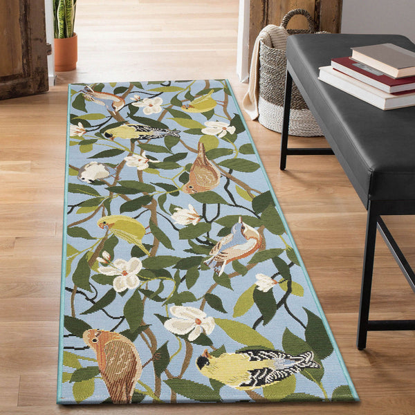 Trans Ocean Liora Manne Esencia Floral Finches Indoor/Outdoor Non-slip Mat - Vibrant Garden Bird Design Blue Polypropylene,Polyester Ecnr5970803