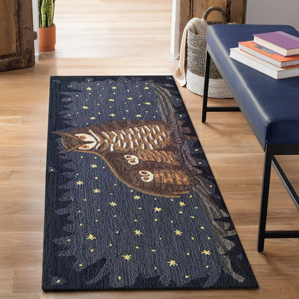 Trans Ocean Liora Manne Frontporch Owl Family Indoor/Outdoor Mat – Cozy Graphic Rug With Charming Night Scene Navy Polyester,Acrylic Ftpr5467333